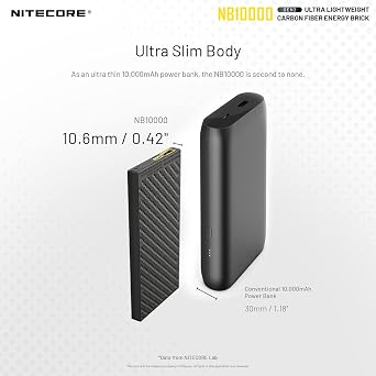 Nitecore NB10000 Gen II (Gen 2) Ultra-Slim Power Bank, 10000mAh QC Quick-Charge USB and USB-C Dual Outputs with Cables for Phones, Flashlights and Headlamps, Dual Cable Bundle