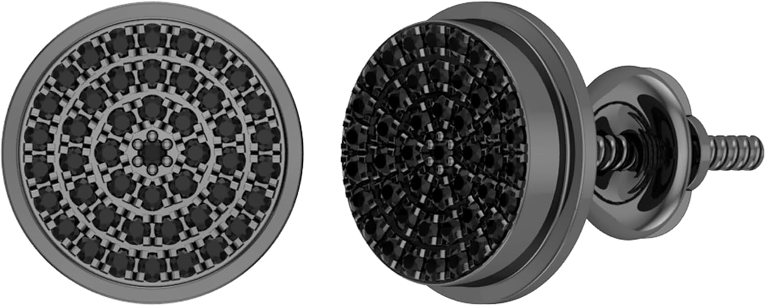 Dazzlingrock Collection 0.20 Ctw Round Black Natural Diamond 8mm Micropave Hip Hop Iced Out Studs, Unisex Design Ladies,Mens Real Diamond Earrings