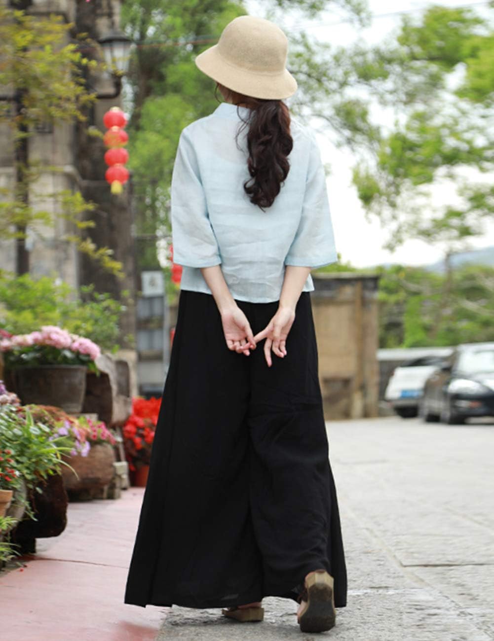 LZJN Women's Soft Casual Wide Leg Long Palazzo Pants Loose Fit Trousers Yoga Pants