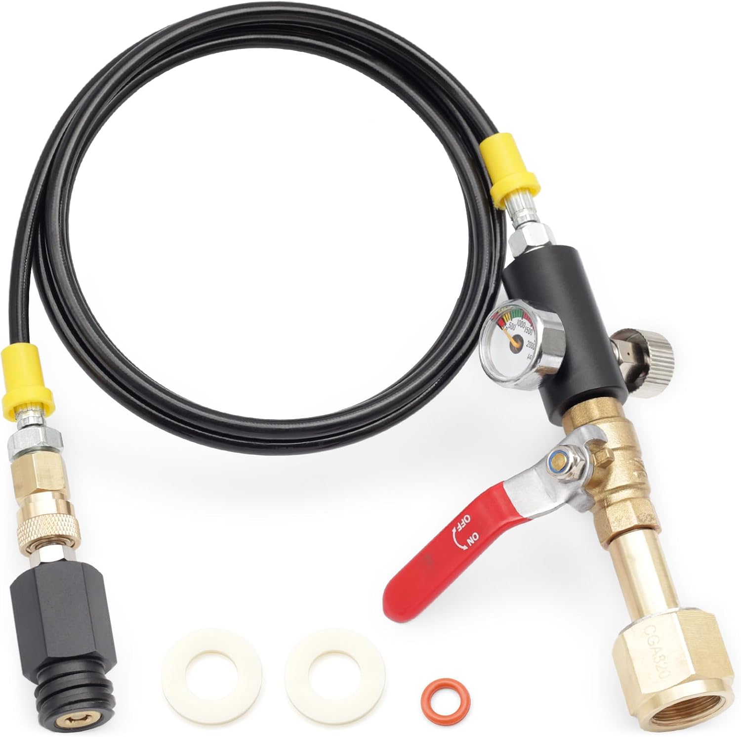 Soda Hose Kit Soda Maker Quick Connect Adapter with Flow Control Ball Valve, 60inch Stainless Steel Hose for CO2 Tank Refill Compatible with Gaia Terra DUO Art Sparkling Water Machine Pink Cylinder