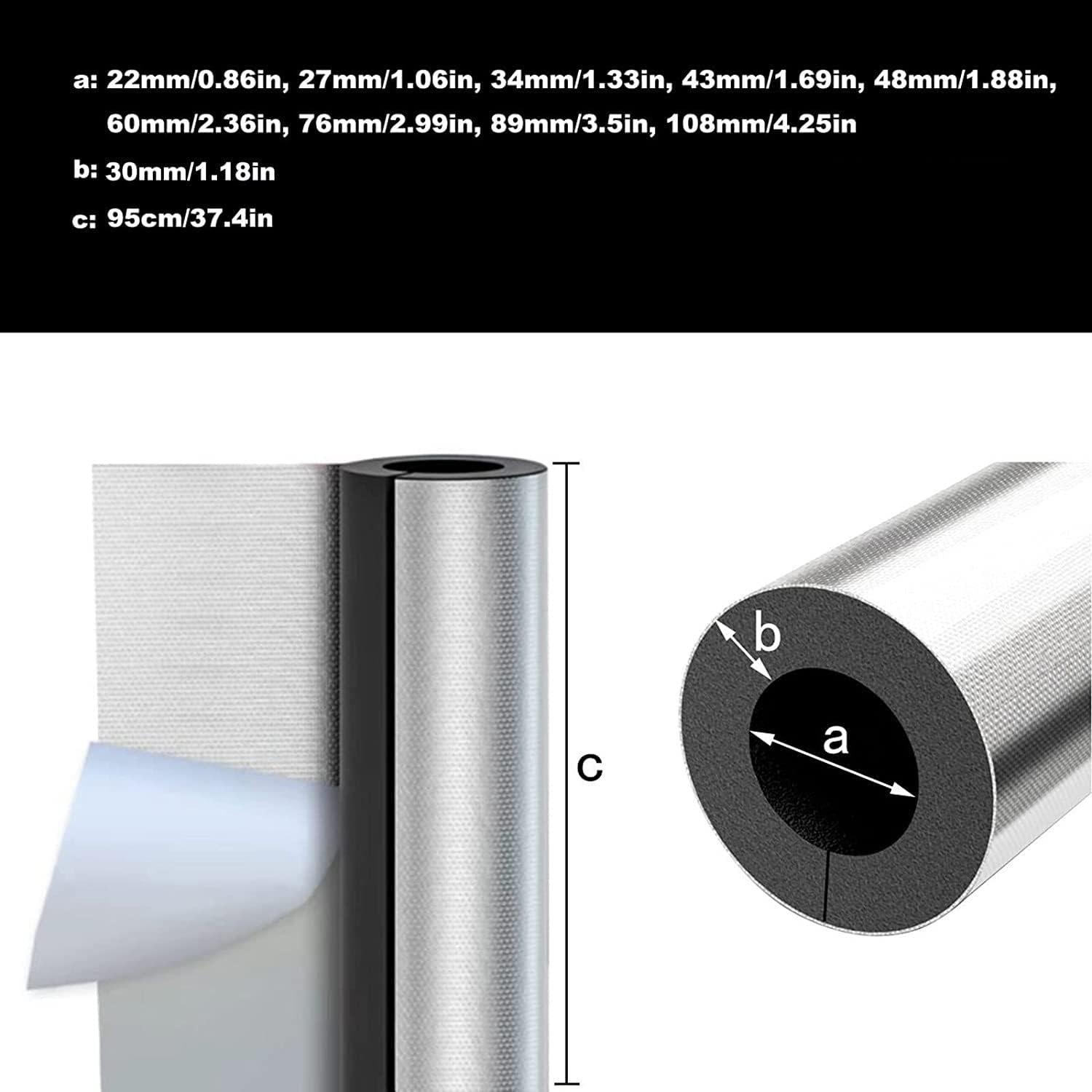 ZOENAE 1PC Self-Adhesive Foam Insulation Pipe, Aluminum Foil Insulation Foam Tube, High-Density Insulation Material, for Outdoor Water Pipe Insulation Freeze Protection (Color : 30mm, Size : ID89mm)