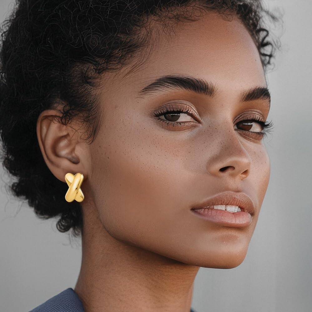 IceCarats 14K Yellow Gold Extra Large X shaped Crisscross Stud Earrings 22mm 7/8 inch Lightweight, Omega Back, Geometric For Her