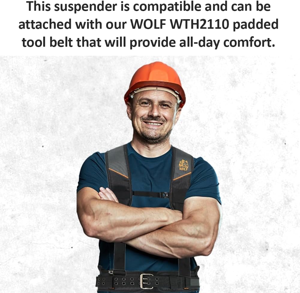 WOLF WTH2115 Padded 4-point Suspenders for Tool Work Belt | Universal Breathable Comfort Lightweight | Contractors Handyman | Pain Stress Relief Weight Distribution - Image 7