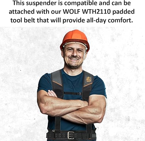 Miniatura 7 de WOLF WTH2115 Padded 4-point Suspenders for Tool Work Belt | Universal Breathable Comfort Lightweight | Contractors Handyman | Pain Stress Relief