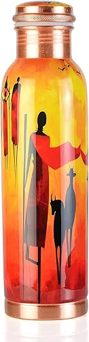 Miniatura 4 de PRURA Botella de agua de cobre  Atractivo diseño floral negro botella de agua de cobre a prueba de fugas con tapa, recipiente de cobre, beber más