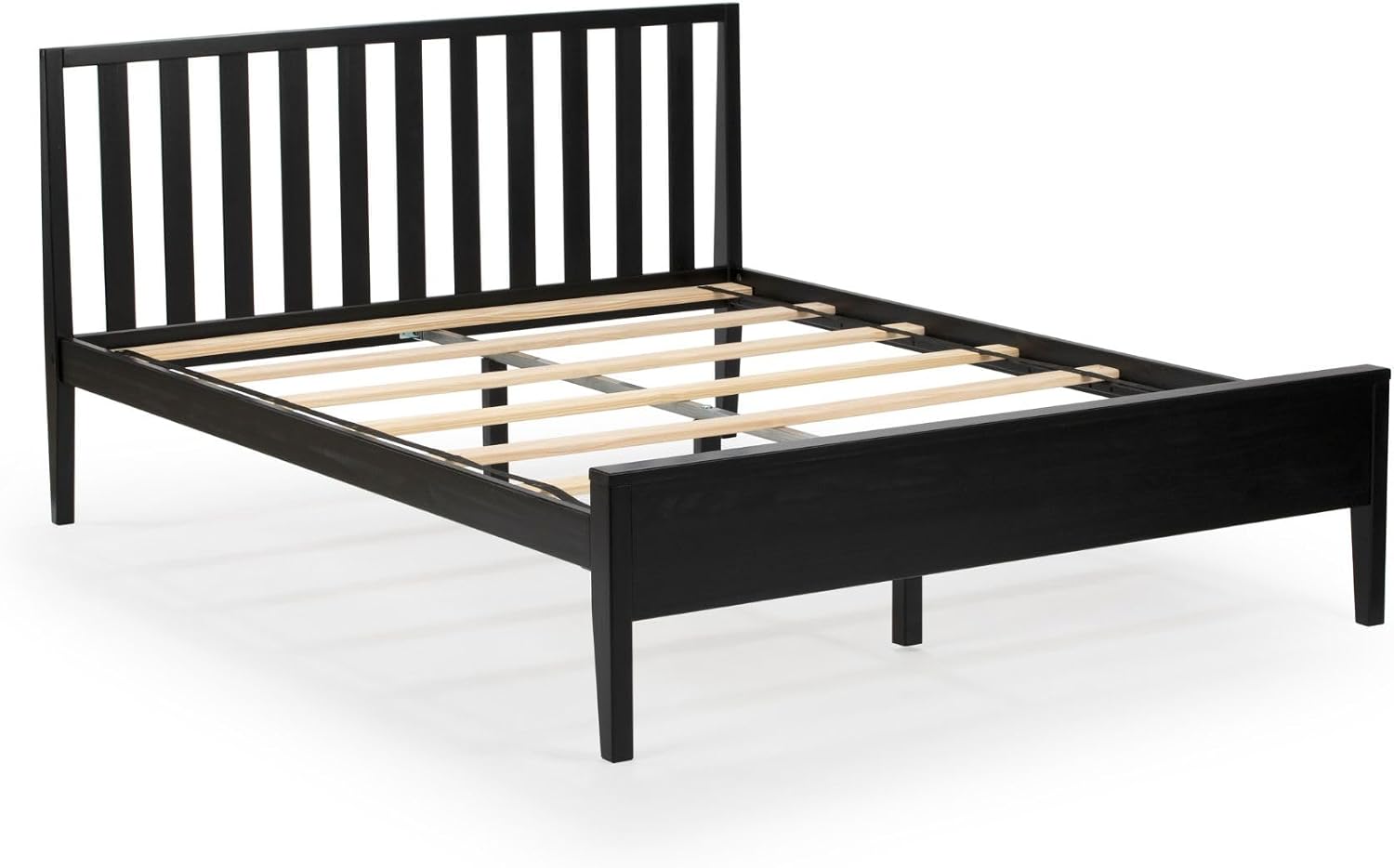 Plank+Beam Modern Solid Wood Queen Bed Frame with Slatted Headboard, Scandinavian Platform Bed with Wood Slat Support, Easy to Assemble, Black
