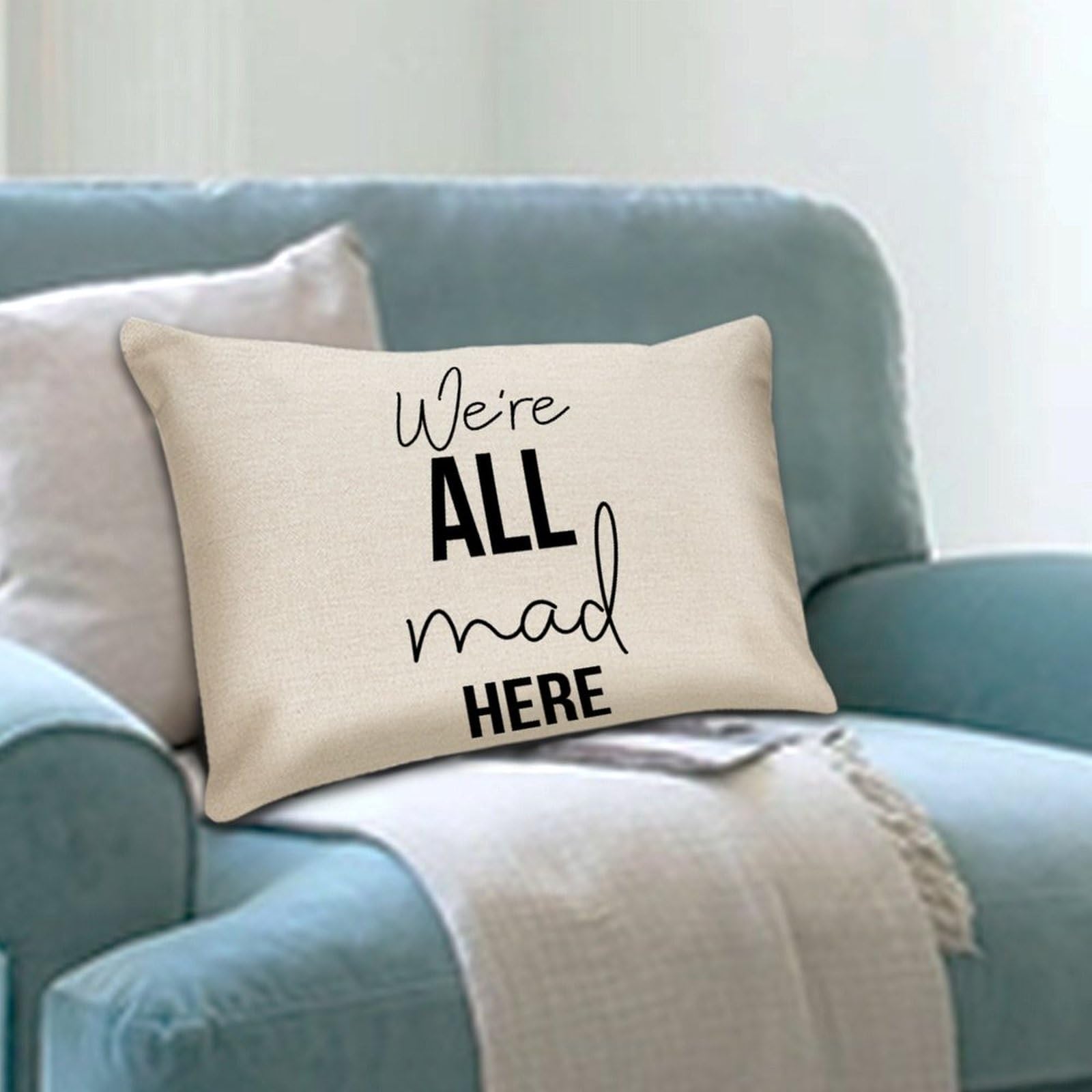 We're All Mad Here decoratieve kussensloop motiverende kussenslopen sierkussenslopen dubbelzijdige bedrukte kussensloop met ritssluiting voor woonkamer bank decoratie 40 x 61 cm
