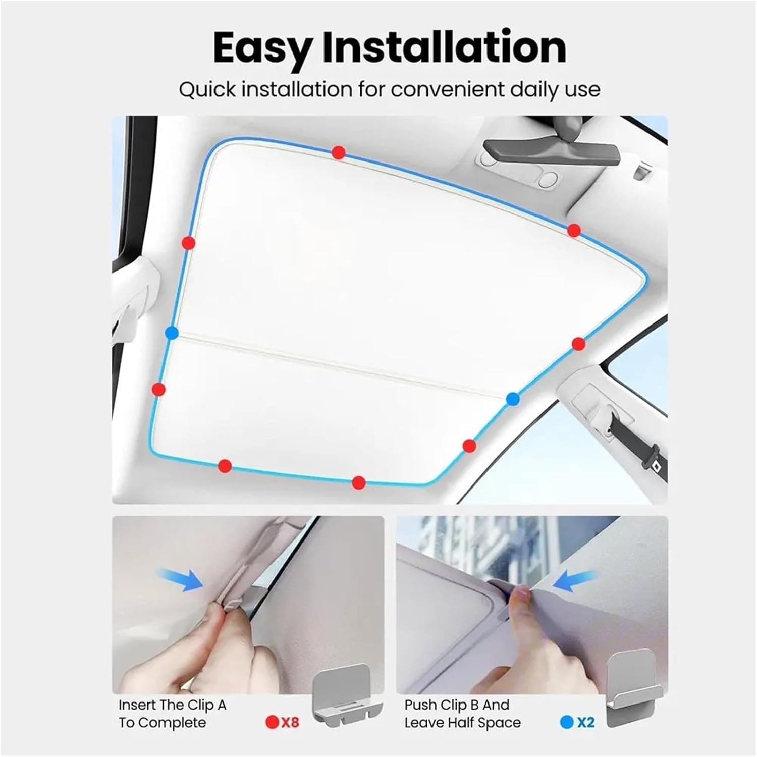 for Tesla Model 3 2017-2023 Sunshade Sunroof Ice Cloth Buckle Sun Shades Glass Roof Front Rear Skylight(M3 Blue 2017-2023)