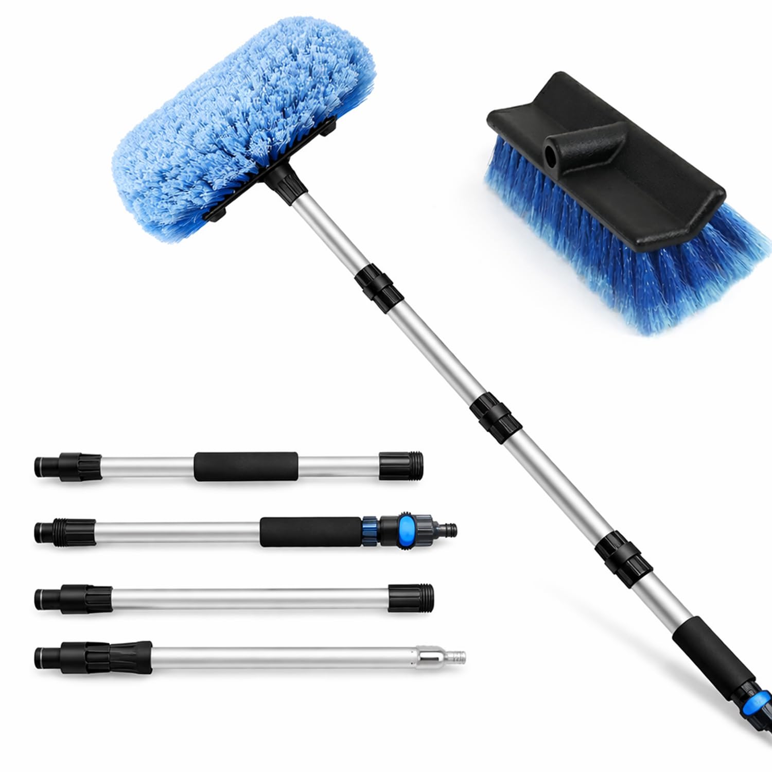 Greenfields Telescopic Car Wash Brush 65" Extendable Water Fed Cleaning Brush with Soft Bristles and Aluminum Handle for Cars RV Trucks Boats Windows Solar Panels Outdoor Use