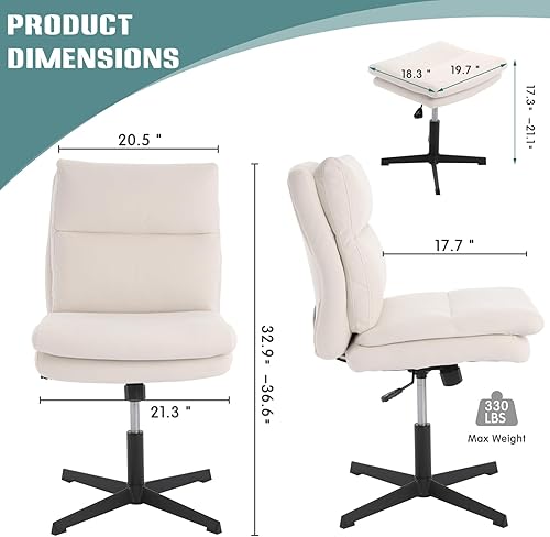 Miniatura 3 de LUCKWIND Silla de escritorio sin brazos para oficina en casa, sin ruedas, moderna silla ergonómica de doble acolchado, sillas giratorias acolchadas