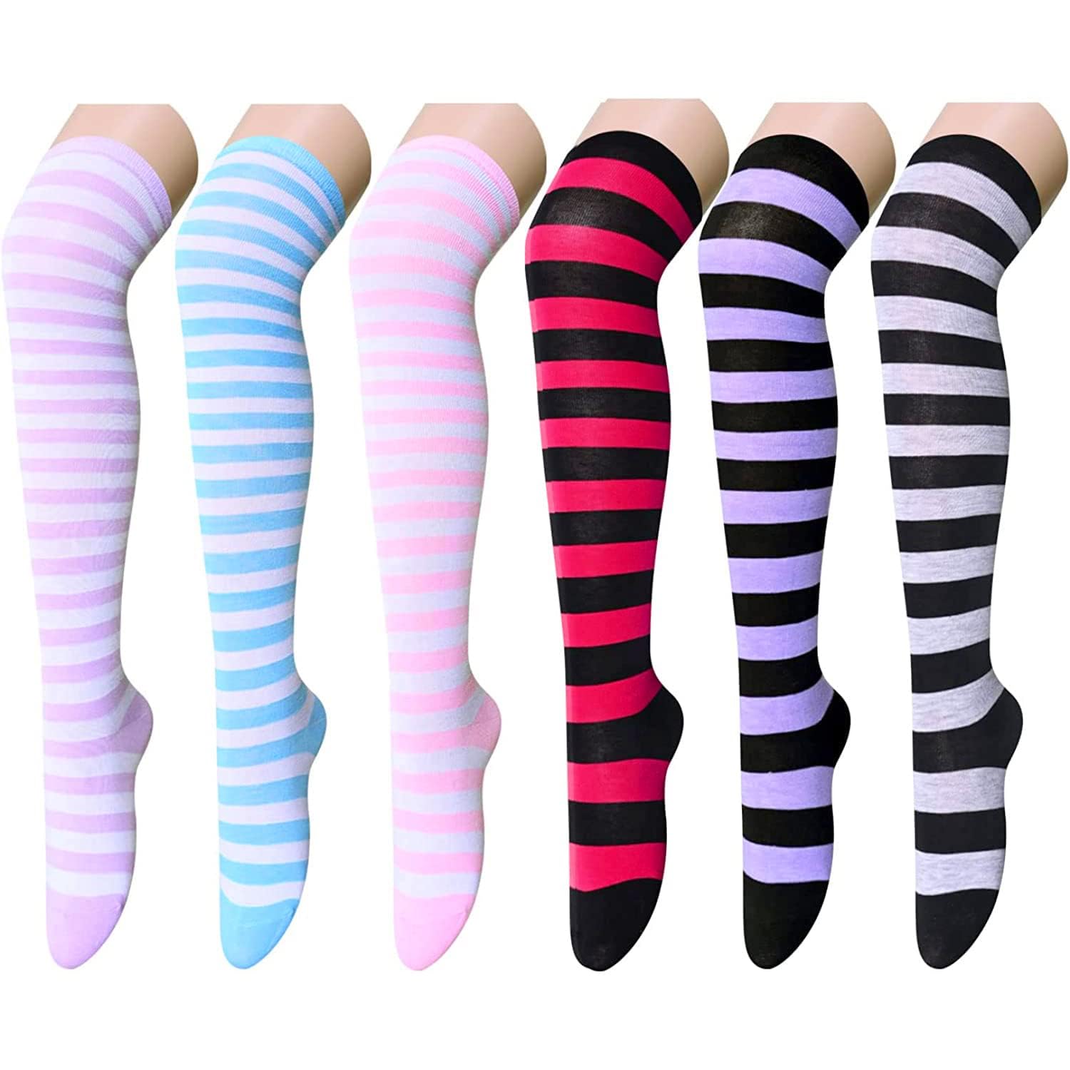 sockfun Thigh High Socks Over the Knee Socks Striped Knee High Socks for Women Teen Girls, Colorful-striped, Medium