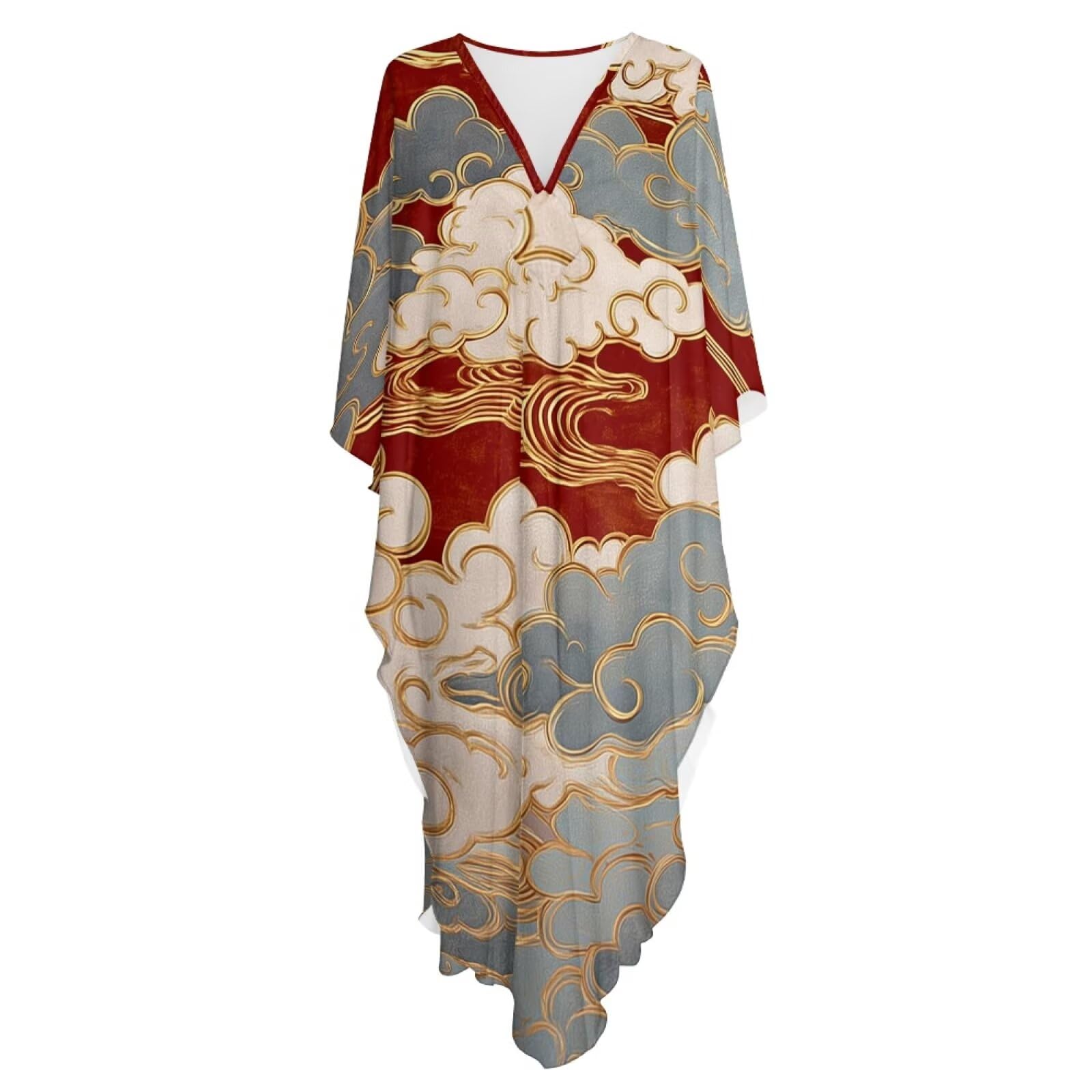 Poceacles Vestito da spiaggia da donna, caftano, abito da spiaggia, copricostume da bagno, estetico asiatico, orientale, grafico