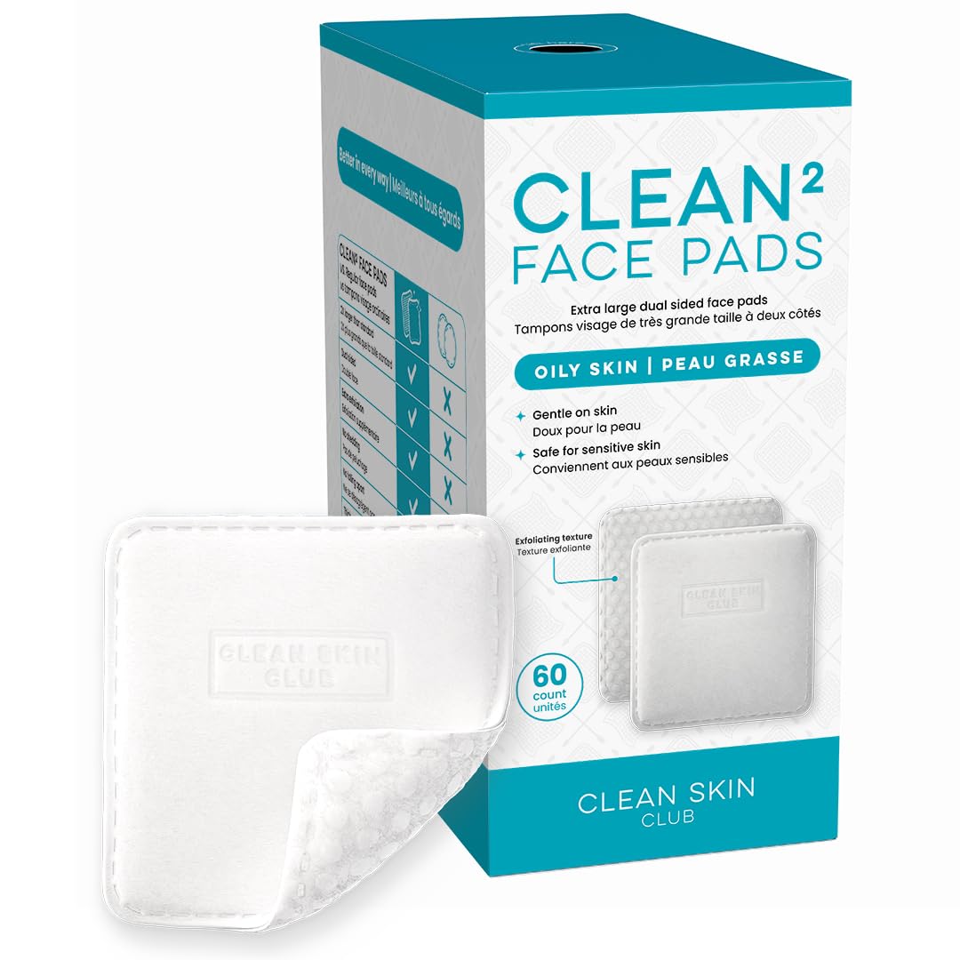 Clean Skin Club Clean² Blemish Control Face Pads – Extra Large Dual-Sided Face Pads for Blemish-Prone Skin, 100% Bio-Based, Dermatologist Approved, 60 Count - cotton balls and swabs | Mubboo