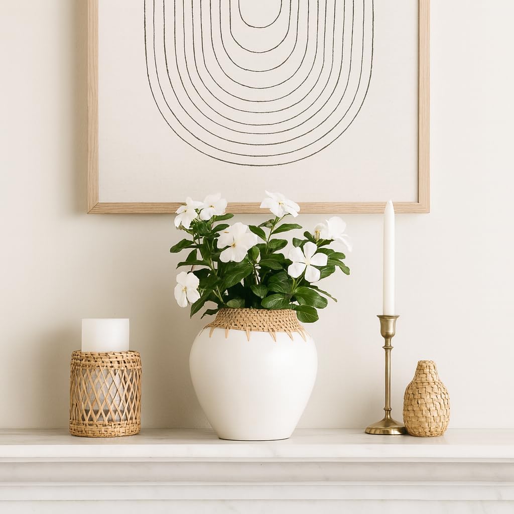 Modern Pottery Vase for Living Room Decor and Home Accents - Decorative Flower Vase for Room, Bedroom, or Office Display - Designed for Entryway Table, House Styling, or Shelf - 10", White