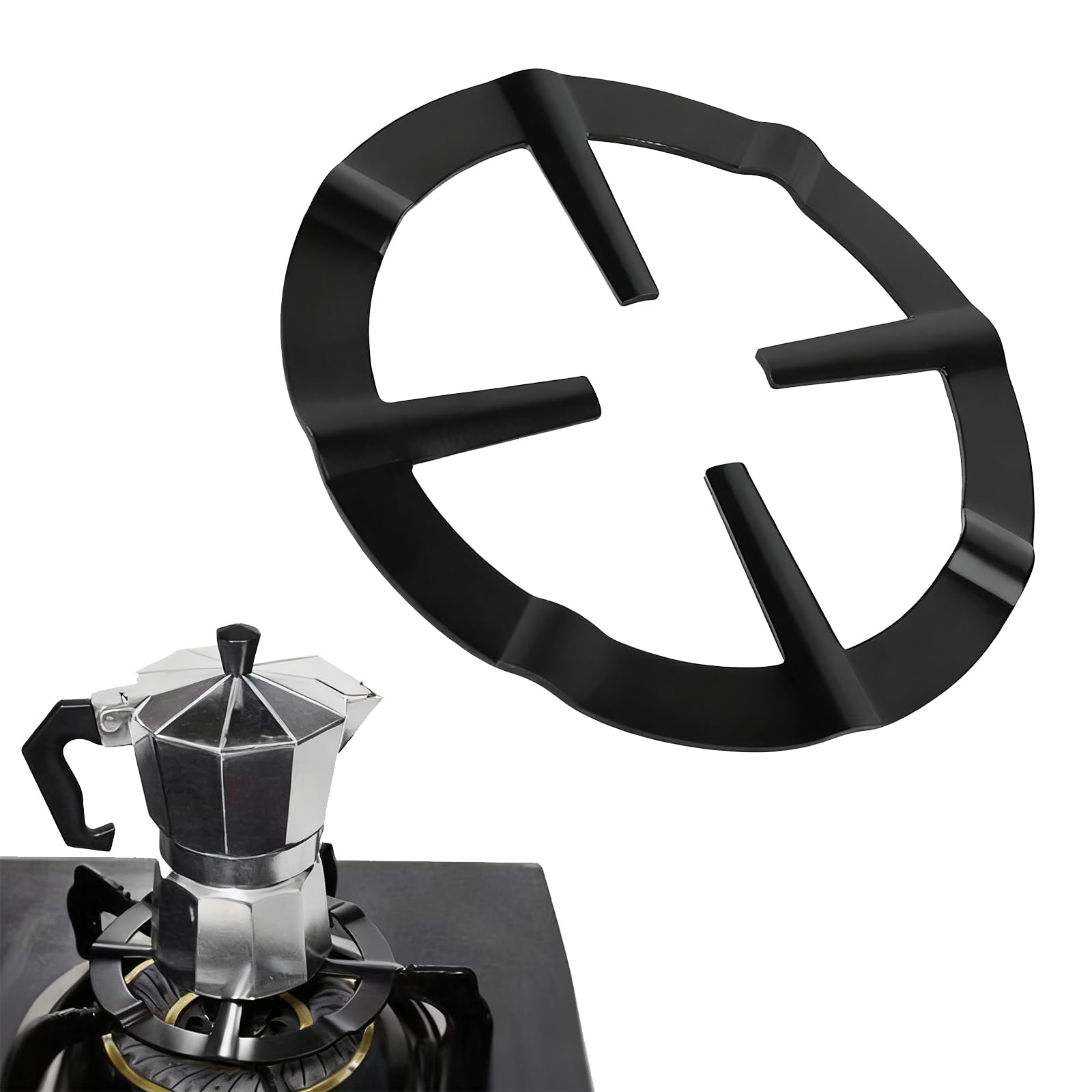 1 Pcs Mocha Pot Holder, Cast Iron Universal Mocha Pot Stand, Universal Non Slip Cooktop Rack, Durable Gas Stove Reducer and Coffee Pot Stand for Compatible with Gas Hobs, Pans, and Small Cookware