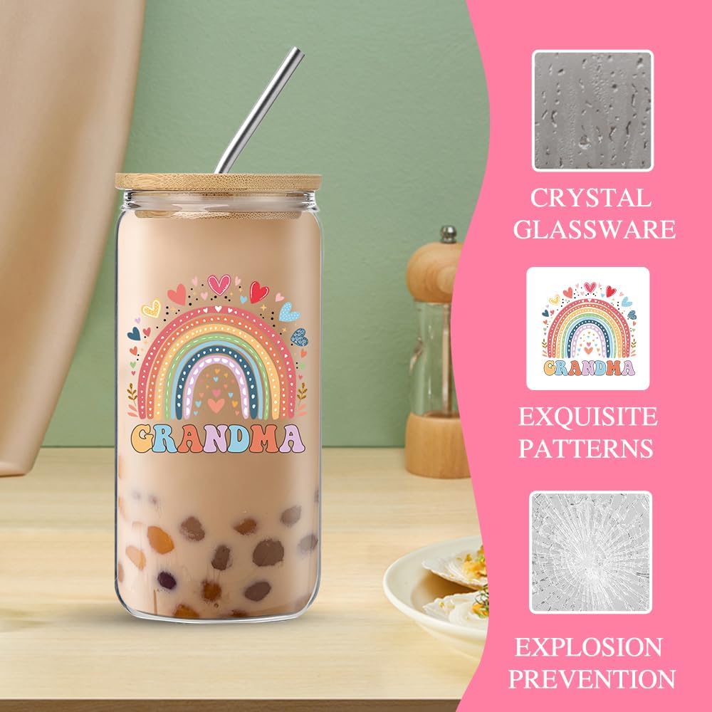 DHQH Grandma Birthday Gifts for Women, Christmas Gifts Set from Granddaughter Grandson, Grandma Thanksgiving Ideas Gift with 16 Oz Glass Cup for Godmother - Image 3