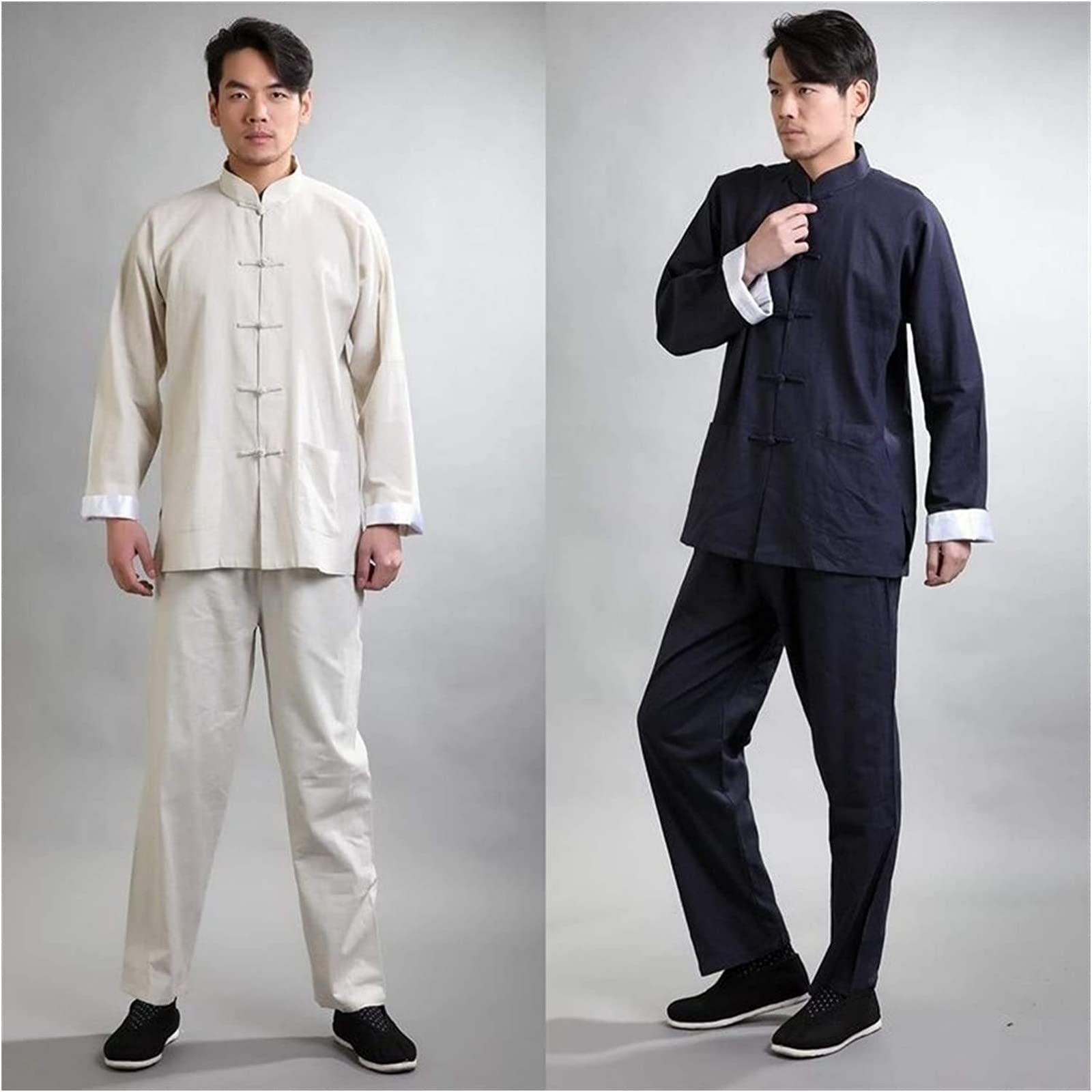 Tai Chi Anzüge, Tai Chi Kleidung Kostüm, Tai Chi Anzug Retro Tang Anzug Herren Baumwolle Leinen Langarmanzug Chinesisches Kung Fu Hemd Wing Chun Kleidung Tai Chi Anzug (Weiß L)