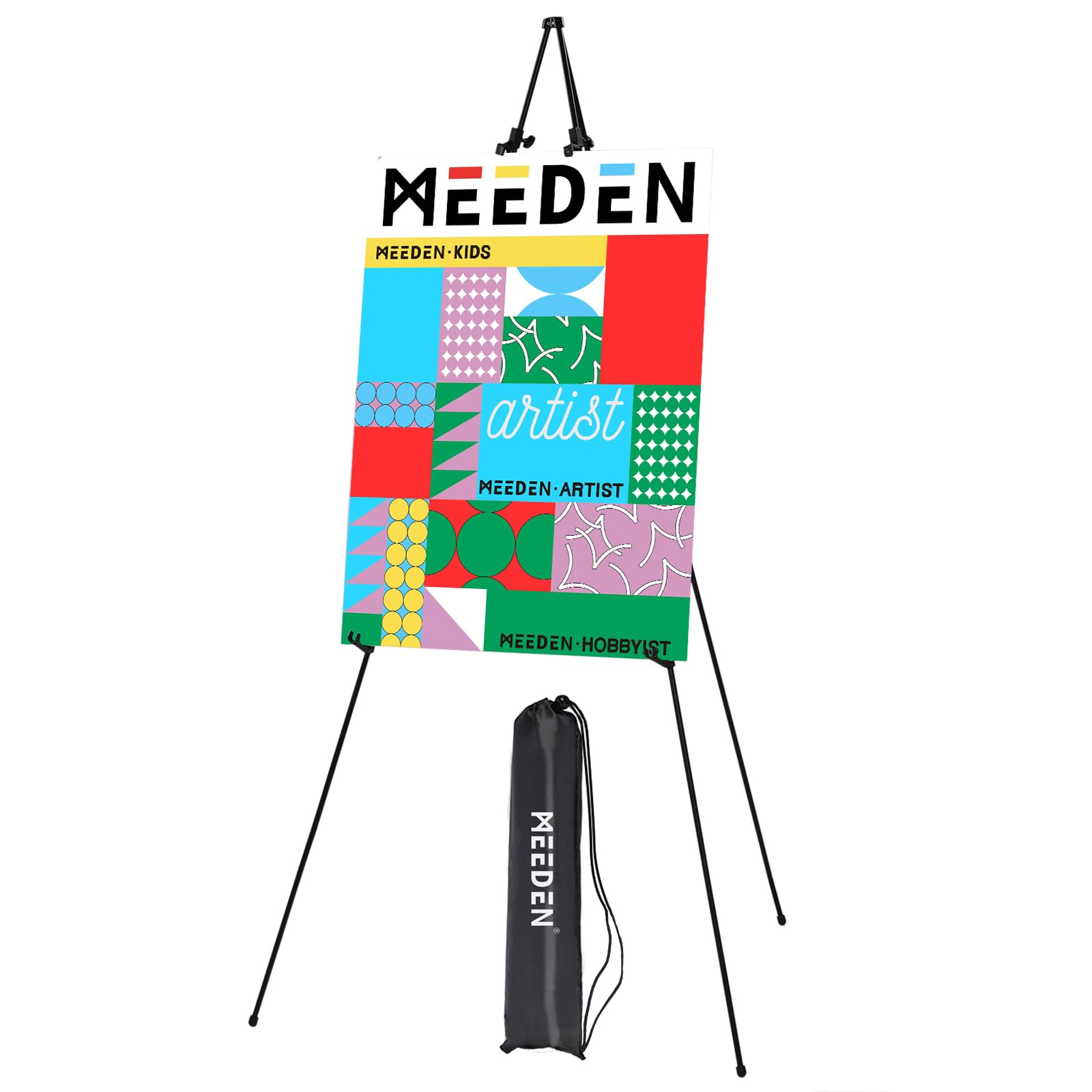 MEEDEN Chevalet d'exposition, chevalet d'exposition artistique de 63", chevalet trépied instantané en métal avec sac, chevalet pliant portable pour l'affichage de la peinture sur toile, des affiches