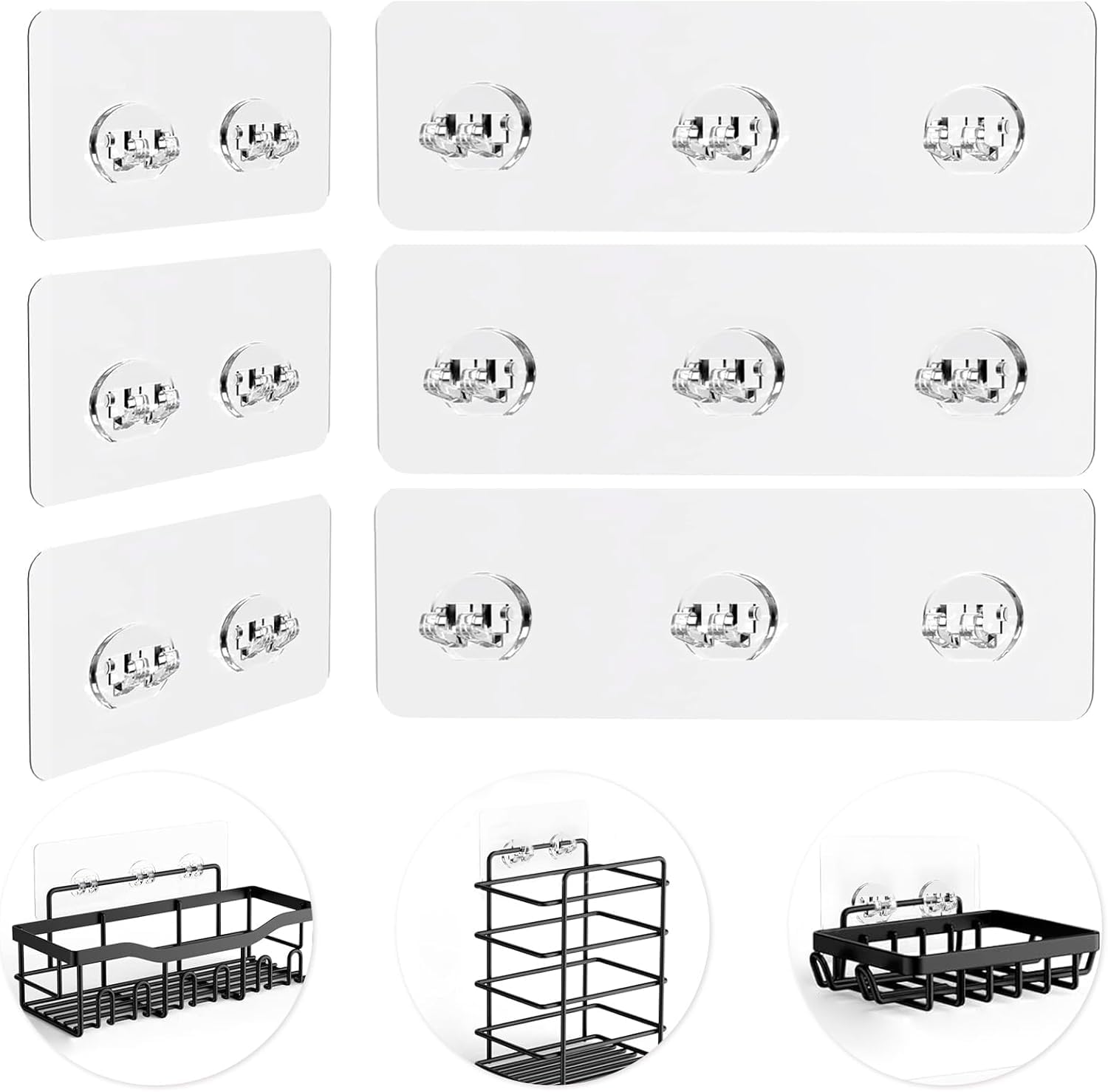 Goodern 6 Pcs Corner Shower Caddy Adhesive Replacement Hook,Transparent Adhesive Stickers for Shower Caddy Shelves Rack Basket Holder No Drilling,Clear Wall Hanging Hook with Strong Sticky for Kitchen