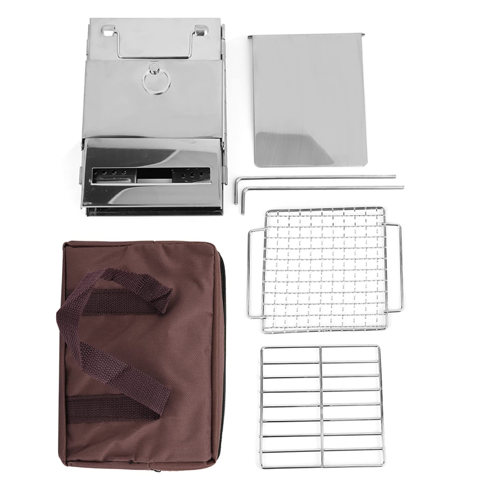 Réchaud de camping à bois, réchaud de randonnée portable avec gril en acier inoxydable pliable pour le camping en plein air, la cuisine, le pique-nique et le barbecue