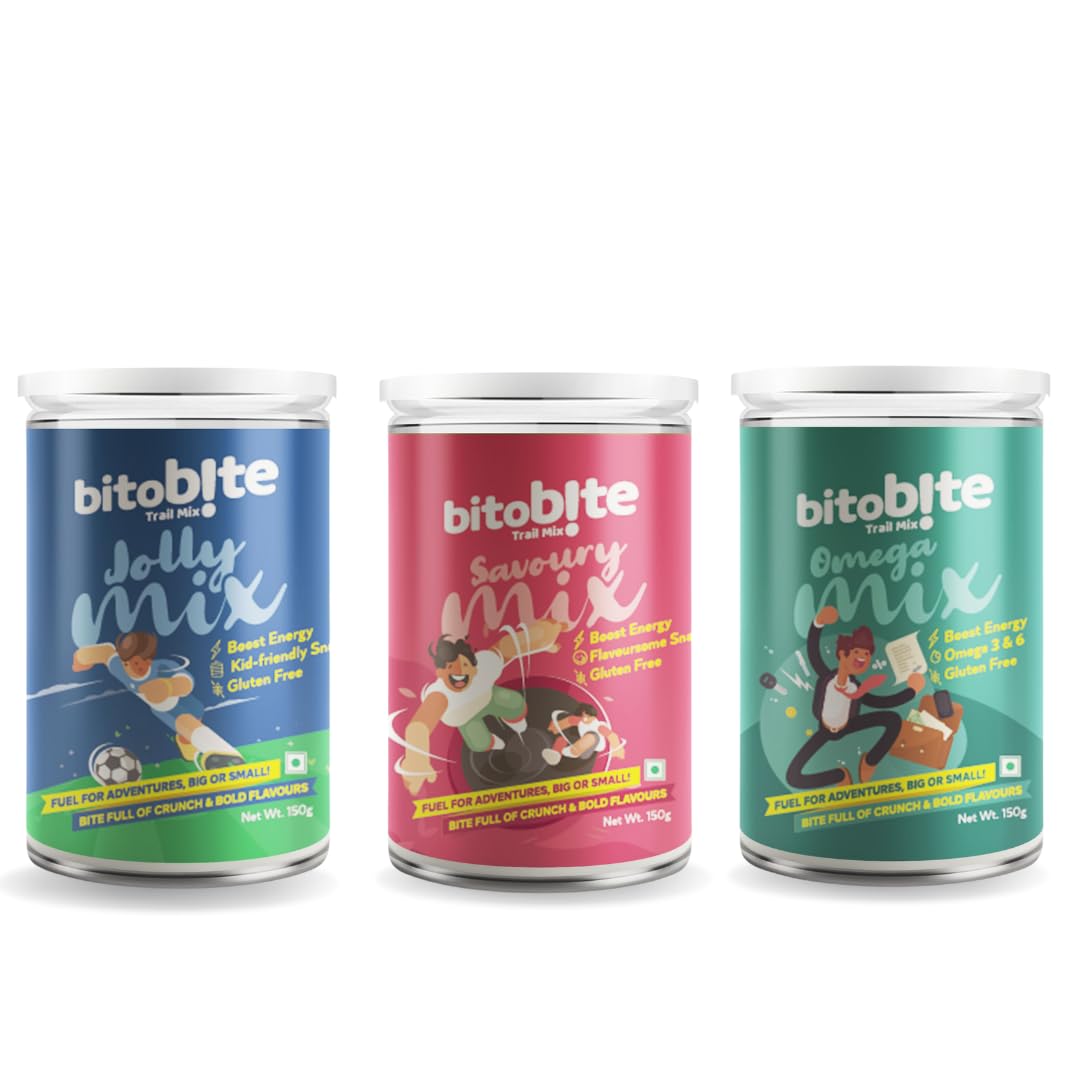 BitoBite Combo Pack of Trail Mix - Jolly Mix/Omega Mix/Savoury Mix (150 G Each)-image-28