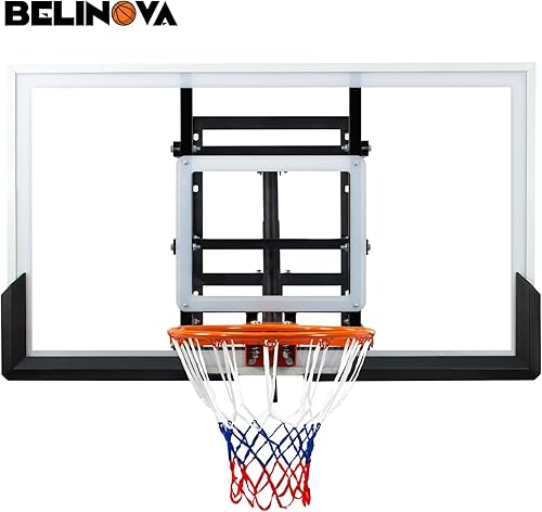 Miniatura 8 de Belinova Tablero de baloncesto de montaje en pared de 54 pulgadas, altura ajustable para baloncesto y soporte de pared con llanta, soporte de pared