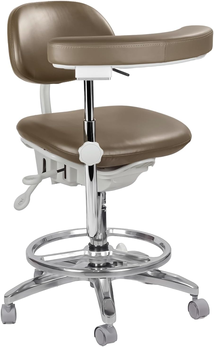 Adjustable Dental Stool Featuring Foot-Operated Controls – Ergonomic Microfiber Upholstery Color Walnut