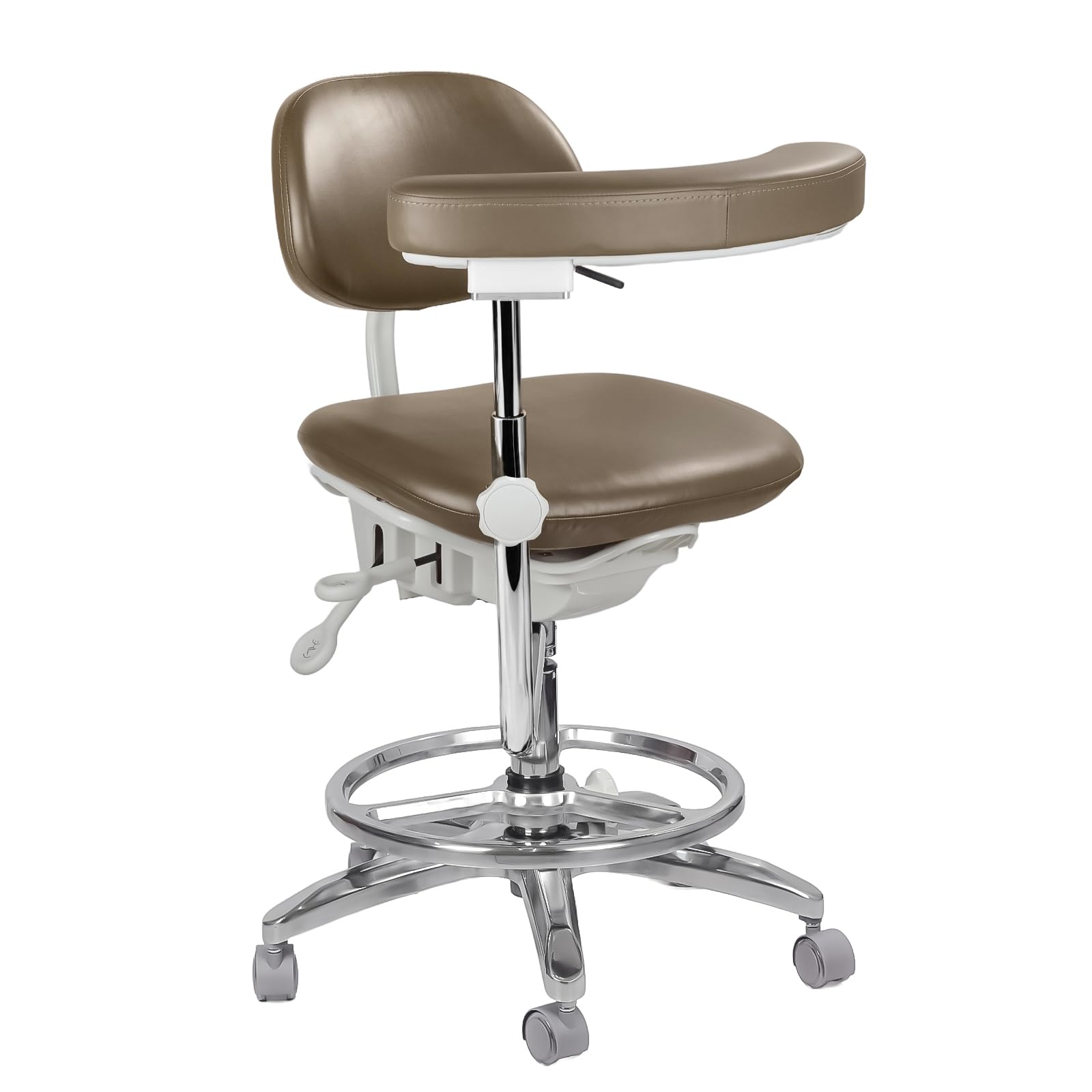 XUX Medical Ergonomic Dental Dynamic Seat Chair Doctor Stool Microfiber Leather with Foot Control 360° Rotation Armrest Walnut