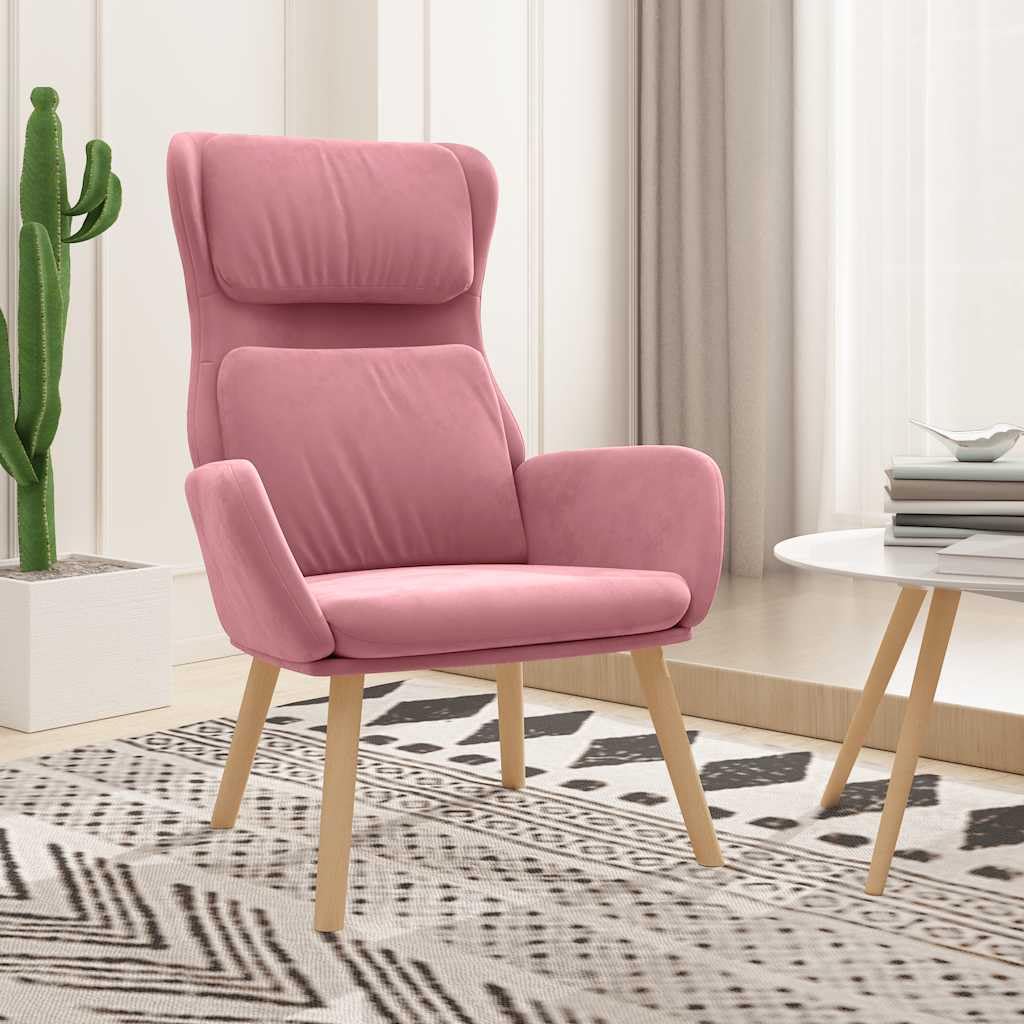 Sillón relax de terciopelo rosa, 70 x 77 x 98 cm, con patas de madera de goma, cómodo sillón lounge para salón y dormitorio, cómodo sillón de lectura con capacidad de carga de 110 kg