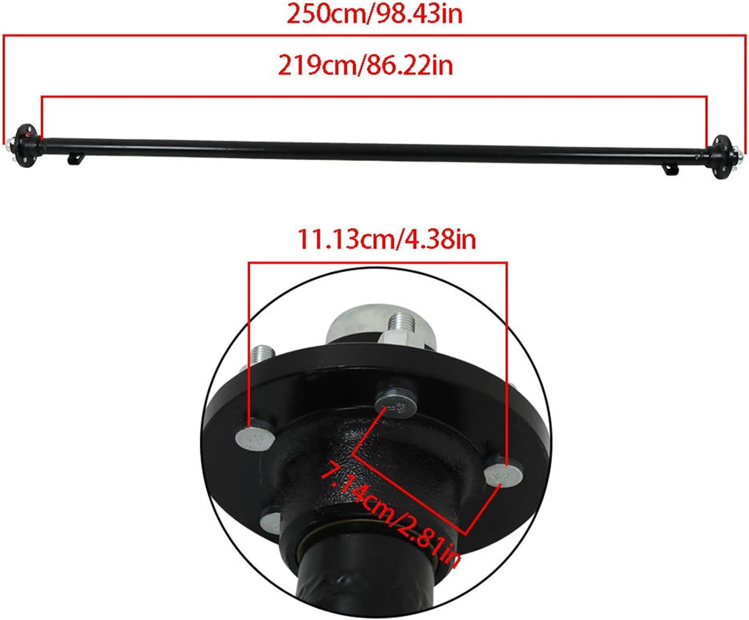 labwork 3500 lbs Trailer Axle with 5-Bolt - 4.5 95 Hub Face 80 Spring Center
