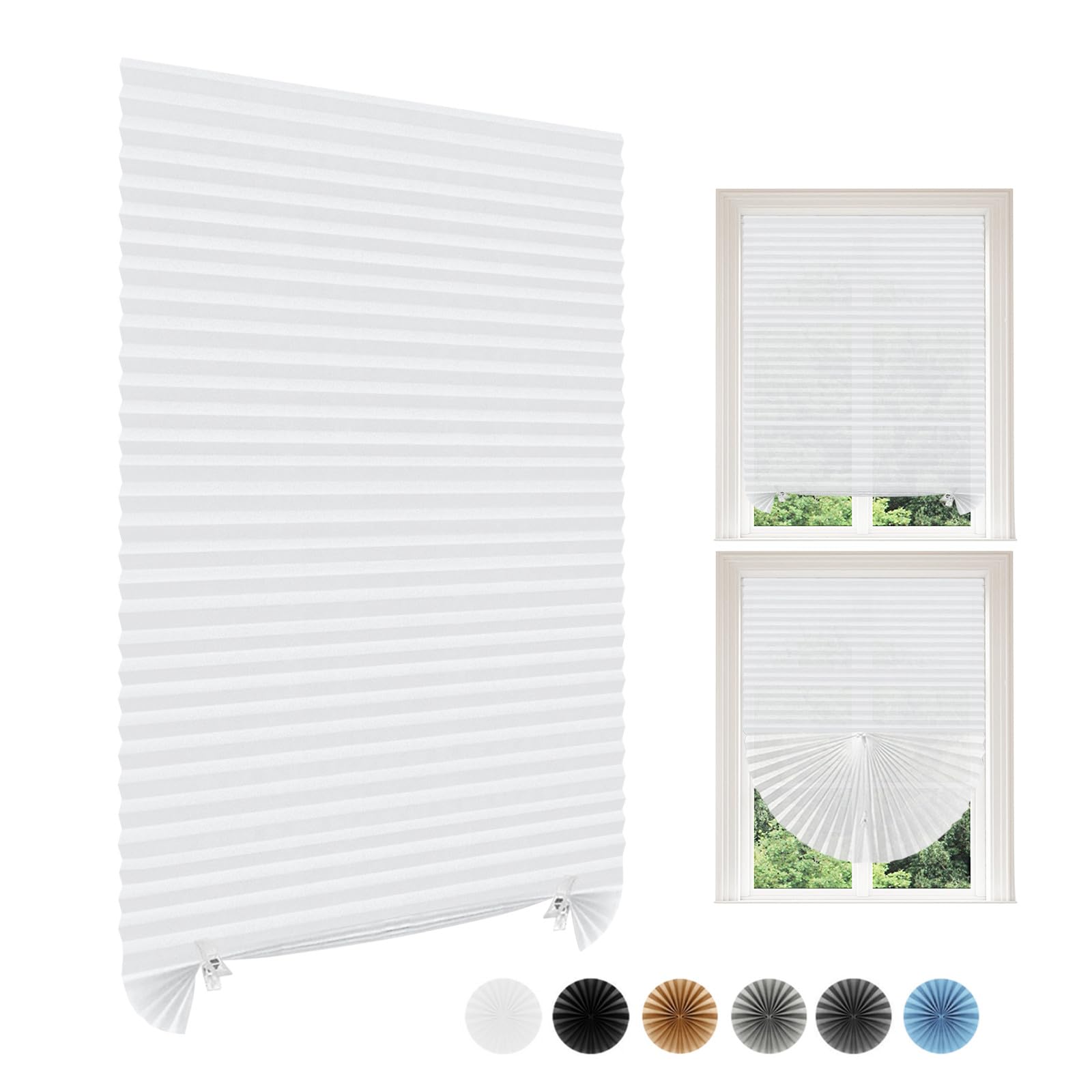Paper Blinds Temporary Window Blinds Light Filtering No Drill Stick on Cut to Size Cordless Self Adhesive Pleated Shades for Kitchen Bathroom Windows Doors (1, White, WxH 24x59 in)