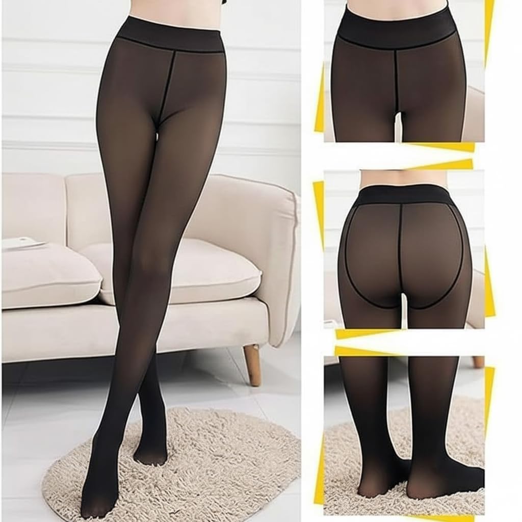 FLYNGO Women Skinny Fit Mid Rise Winter Wear Warm Fleece Thermal Leggings Tights Pants, Waist Size : 26 to 34 (Fake Translucent)