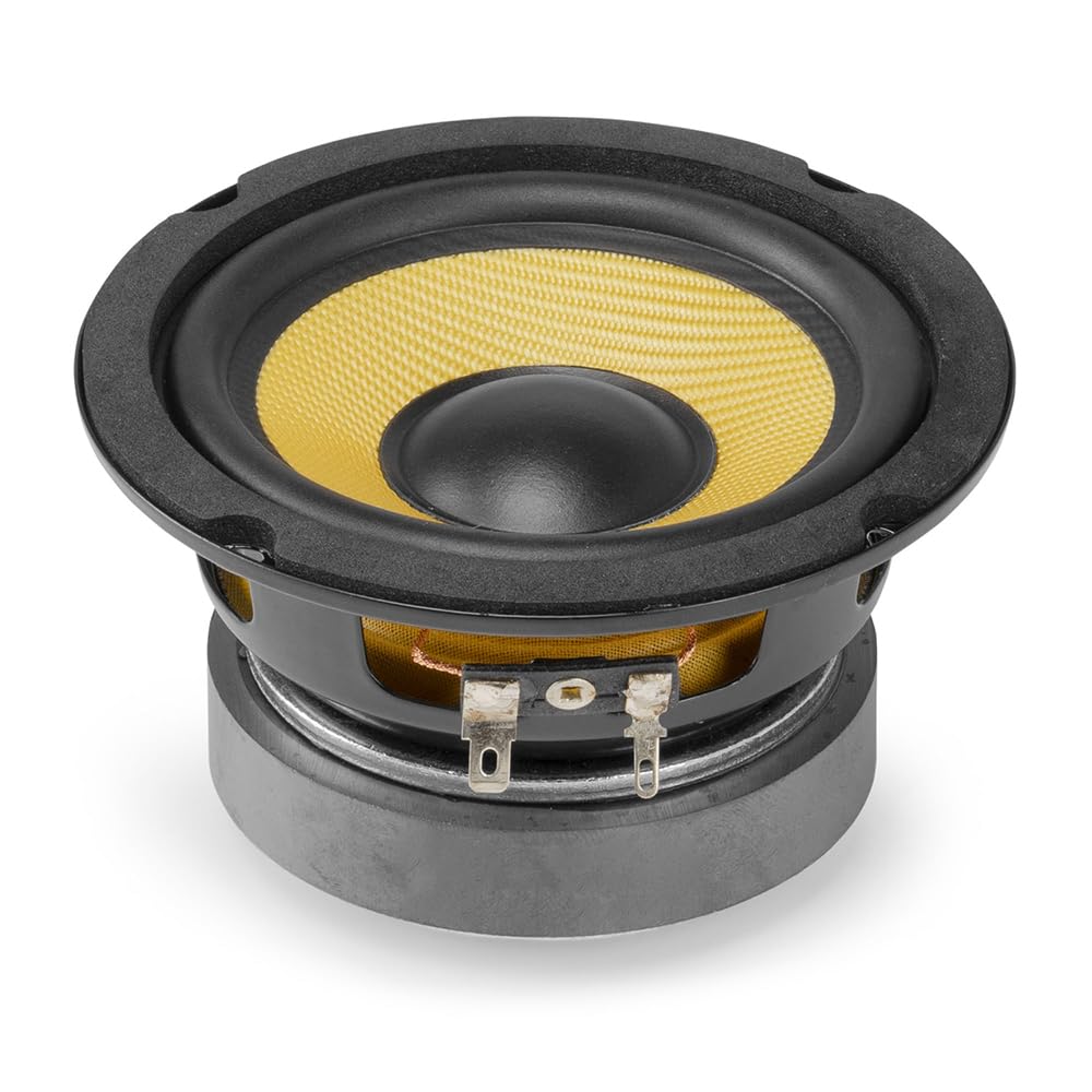Vonyx WK10 HiFi Breitbandlautsprecher, 4 Zoll Einbaulautsprecher mit Kevlar-Membran, 150W Max, 8 Ohm, hitzebeständige Spule, Ferritmagnet, 92mm Durchmesser, Heimkino Basslautsprecher - Schwarz/Gelb