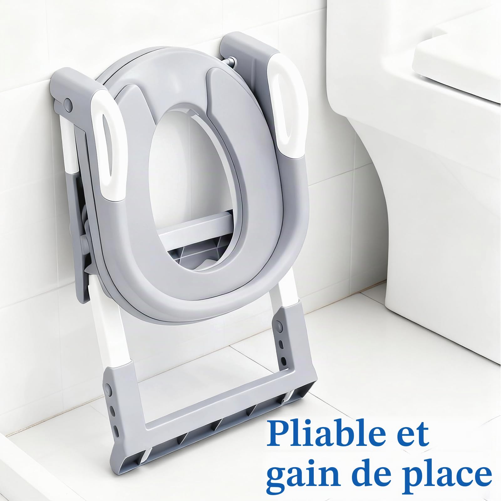 Reducteur Toilette Enfant avec Marche, Rehausseur Toilette Enfant, Adaptateur Toilette Enfant, Réglable en Hauteur Pliable,éclaboussures,Adapté en Forme de V,U,O, Blanche