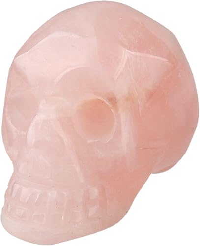 Miniatura 4 de Rockcloud Estatua de calavera humana de Reiki de cristal curativo, esculturas de cuarzo rosa de 1.5 pulgadas