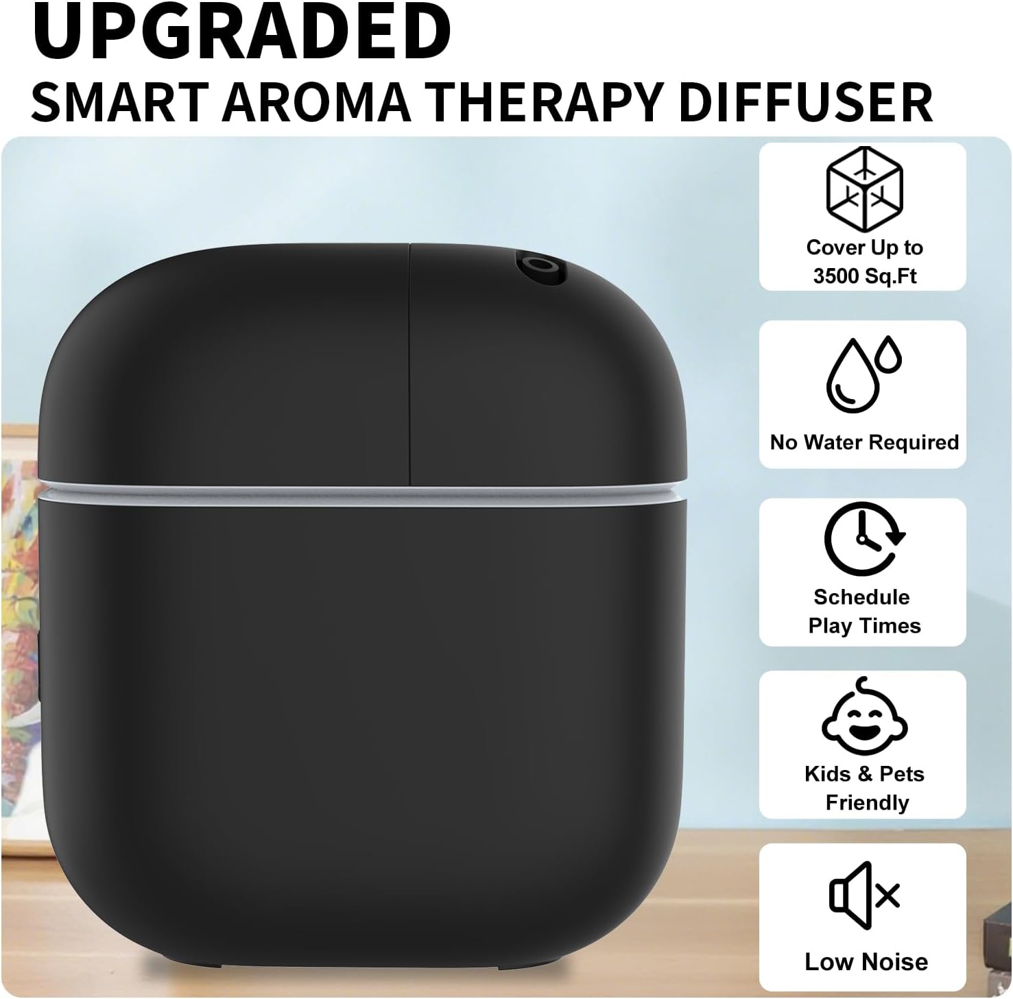 Hotel Scent Diffuser Kit for Home, Includes 2 Premium Oils, Waterless Essential Oil Aromatherapy Diffuser Cover 3500 Sq.ft. App Control,Powerful Nanotechnology System for Large Room Office Spa-Black