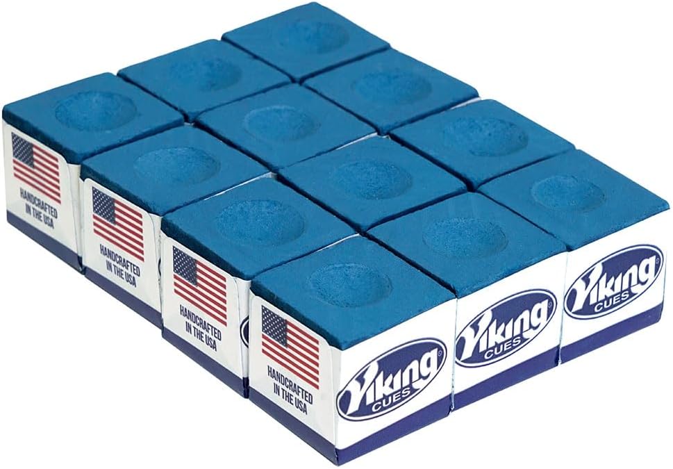 Viking Pool Cue Chalk Blue 12 Pack | Billiard Pool Stick Chalk for Home, Bar, and Tournament Use
