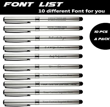 Ancolo Personalized Pens with Stylus -10 pcs/pack Custom Printed Name Pens with Black Ink - Imprinted with Logo or Slogan/phone number/address - Perfect for advertising (Silver)
