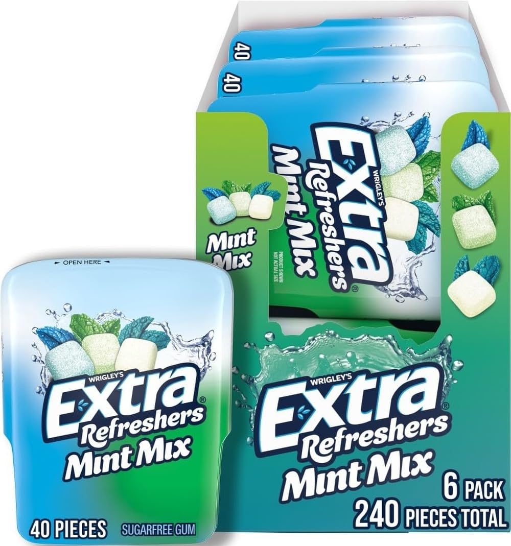 EXTRA Refreshers Mint Mix Gum, 3.21-Ounce 40-Piece Bottle (Pack of 6)