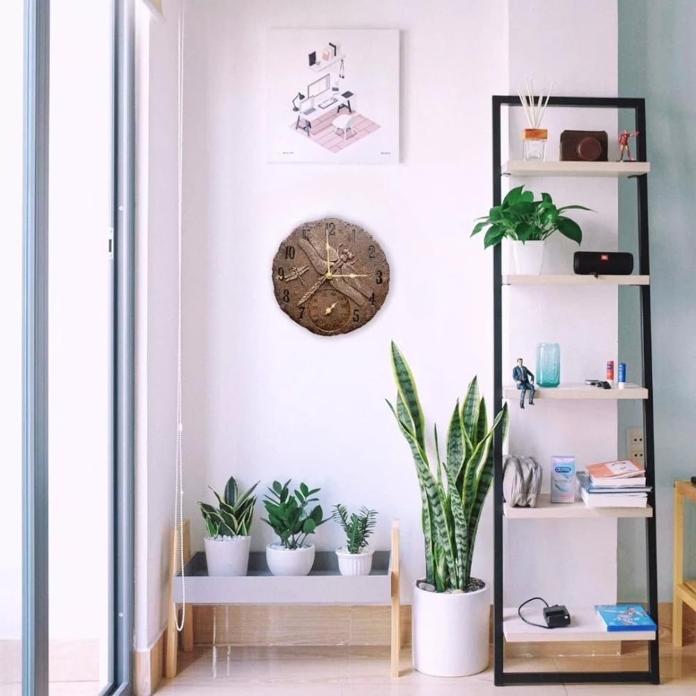 garden mile Reloj de Pared de libélula rústica Vintage Cocina, salón, jardín o terraza, con termómetro de Pared Moderno