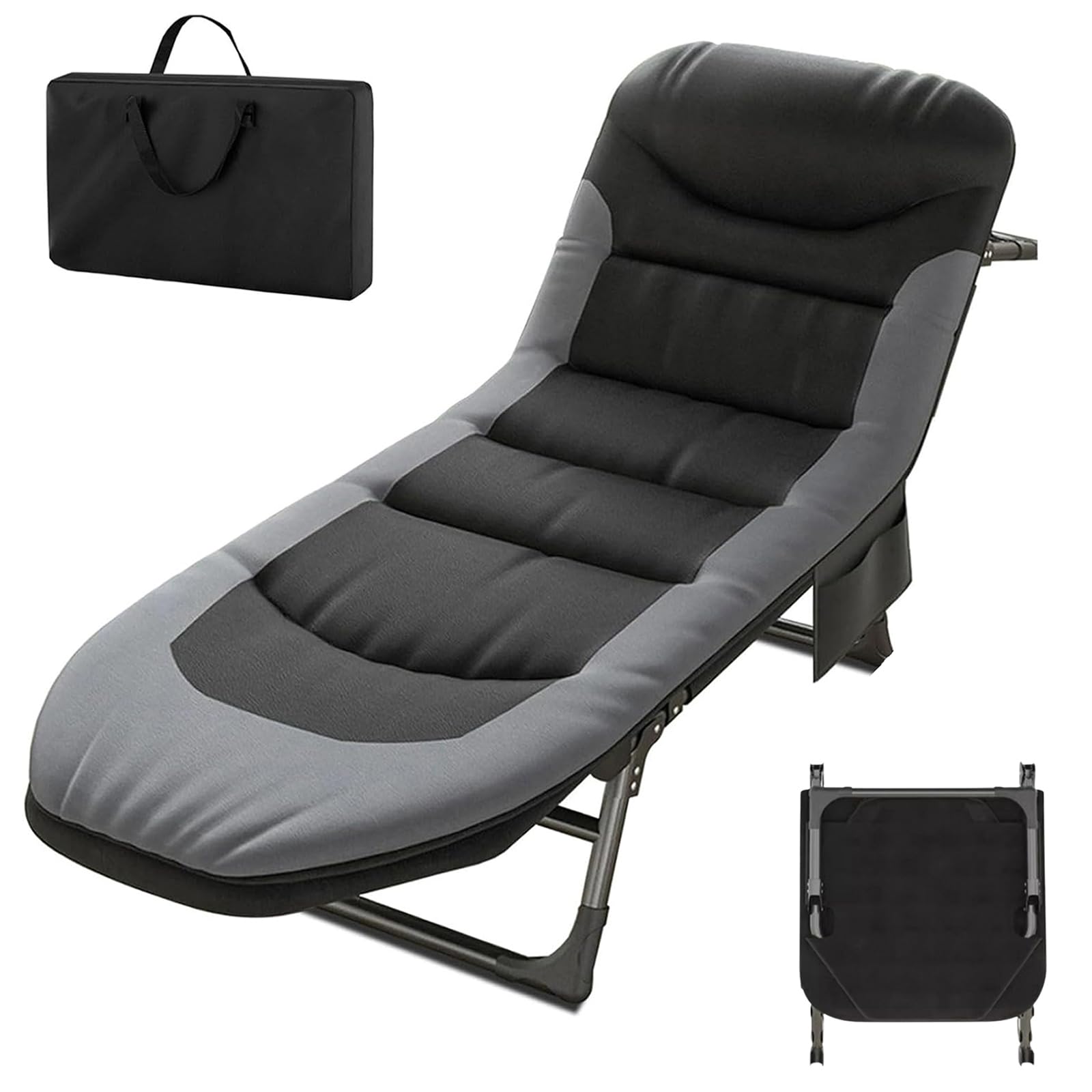 OVLRIJP Tumbona Jardin Exterior Plegable, Tumbonas Jardin Exterior con 5 Posiciones Soporta, Cama Plegable Camping, Tumbona Plegable para Balcón, Jardín, Interior, Exterior (Negro)