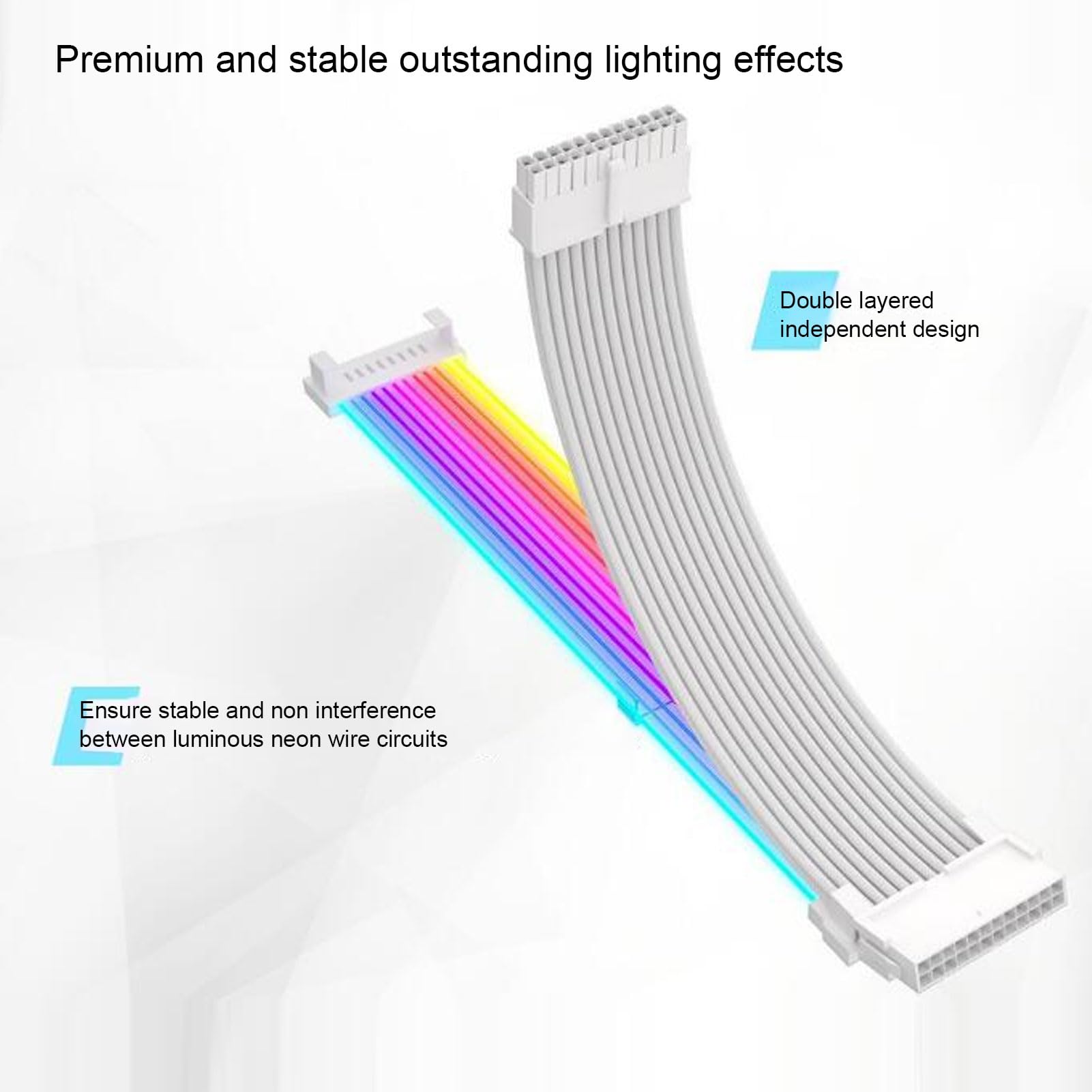 Socobeta Câble D'extension ARGB 24P, Câble D'alimentation Flexible et Durable pour Projets de Bricolage, 245mm coloré
