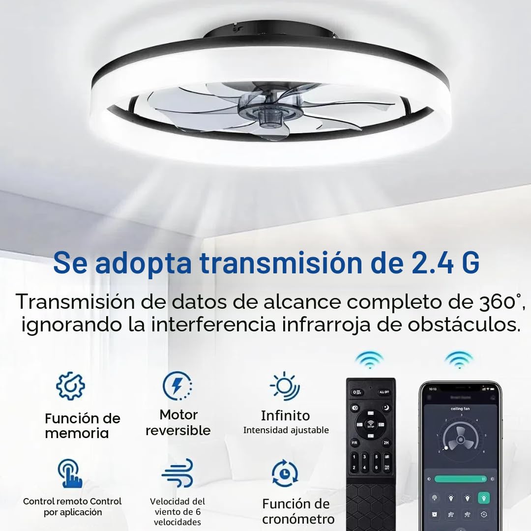 50cm Ventilador de techo 48W con iluminación y mando a distancia LED Regulable Ventilador de Techo con luz 6 Velocidades Ventiladores techo Dormitorio Cocina Comedor