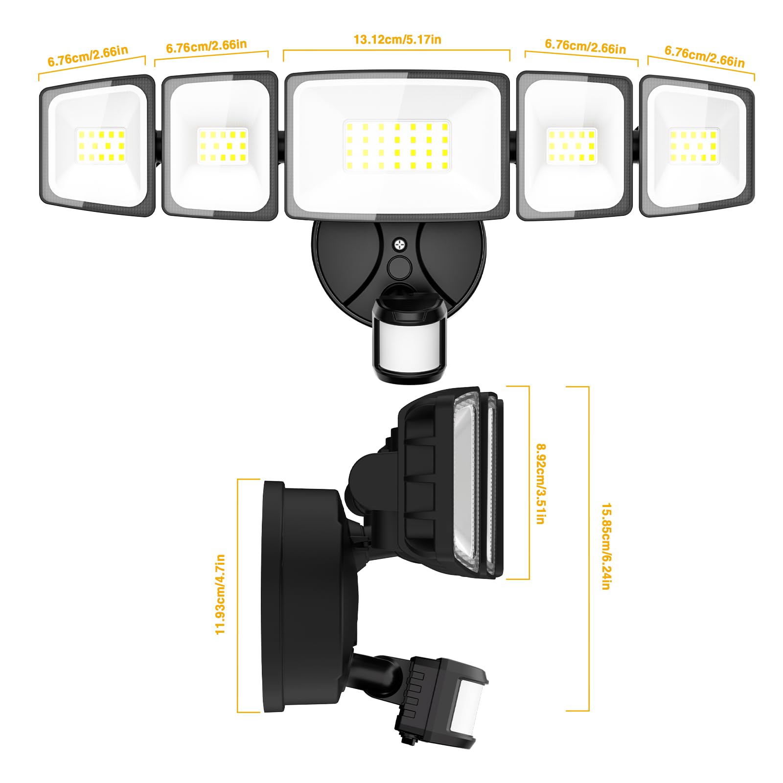 Onforu 5 Köpfe 55W LED Strahler mit Bewegungsmelder Außen, 340° Vollwinkel Aussenleuchte, 4500 LM LED Fluter, 6500 K LED Scheinwerfer, IP65 Waterproof Fluterlicht für Garage,Garten