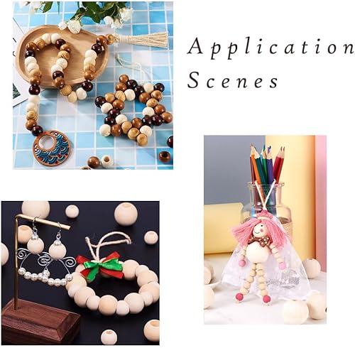 Miniatura 2 de 50 cuentas sueltas redondas de madera natural, estilo europeo, cuentas espaciadoras sin terminar, cuentas de agujero grande, cuentas de bolas de