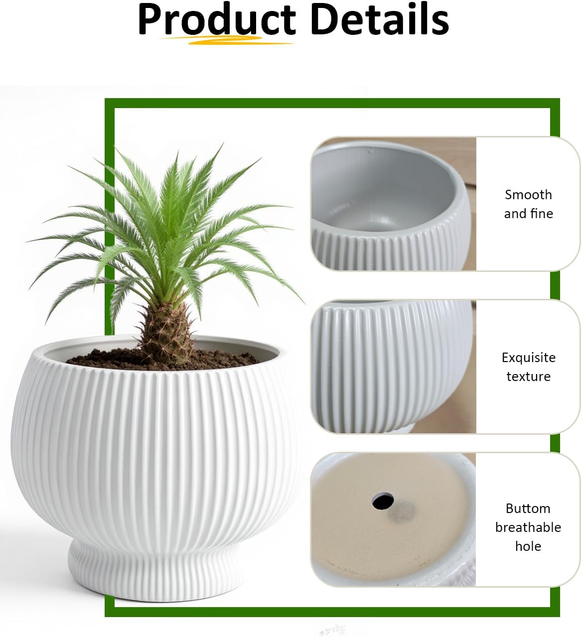 OXART 9.4 Inch Plant Pots, Ceramic Planters for Indoor Plants, Outdoor Flower Pots for Plants with Drainage Holes, Decorative Pot for Flowers & Herbs, No Trays, White