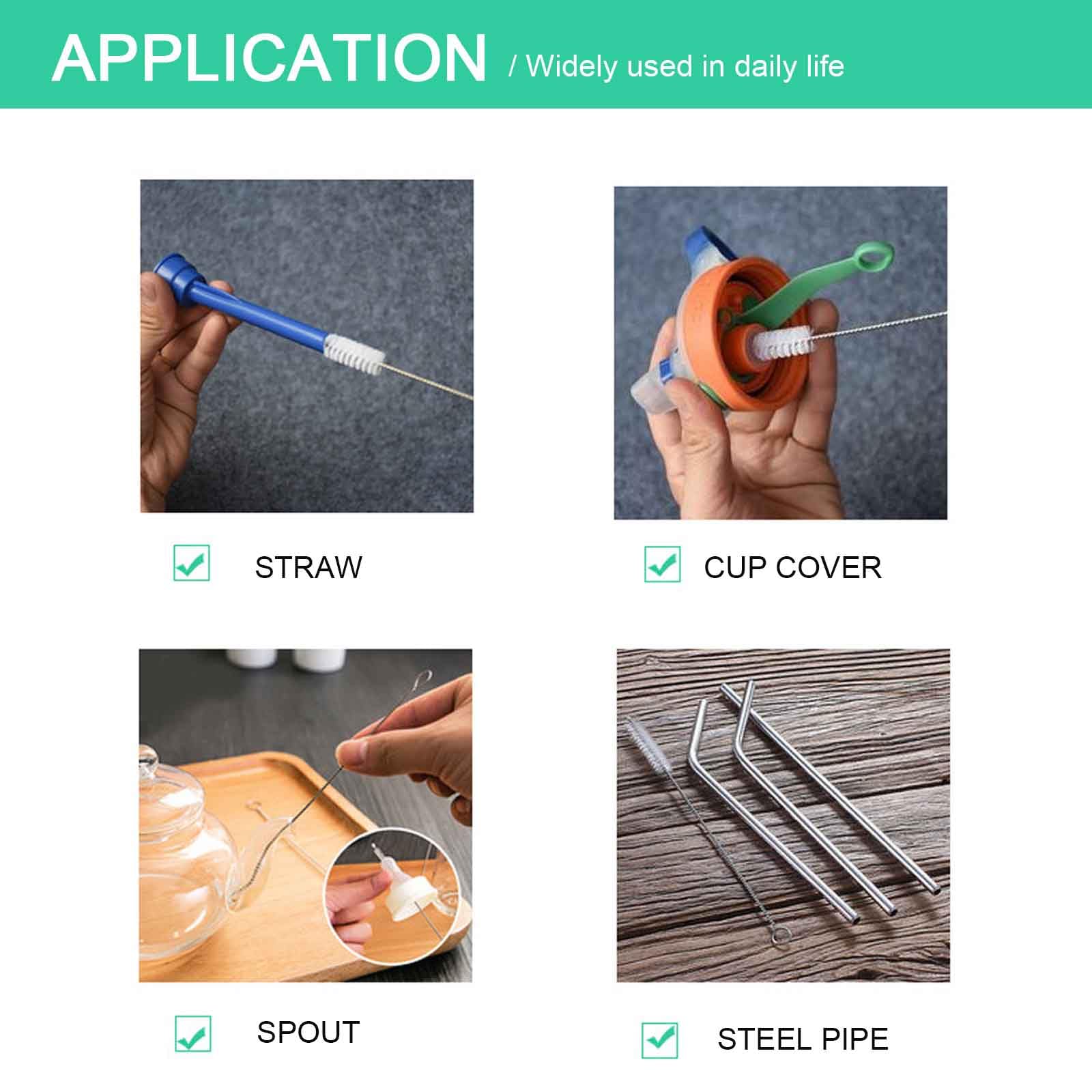 Set 12 Spazzole Per Pulizia + 2 Con Manico - Per Bottiglie, Cannucce E Tubi - Foto 11