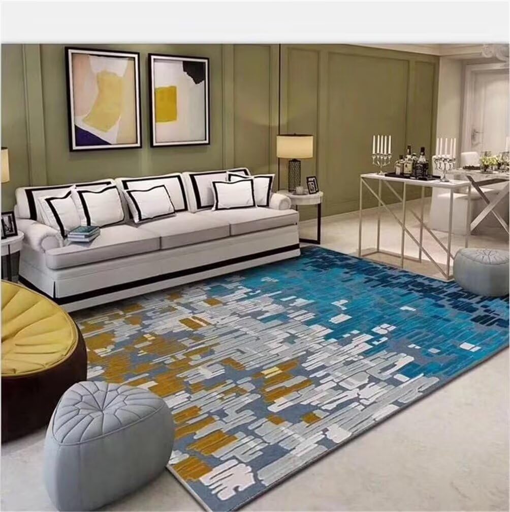 Tapis de salon lavable et durable 180x280 cm bleu moderne et confortable