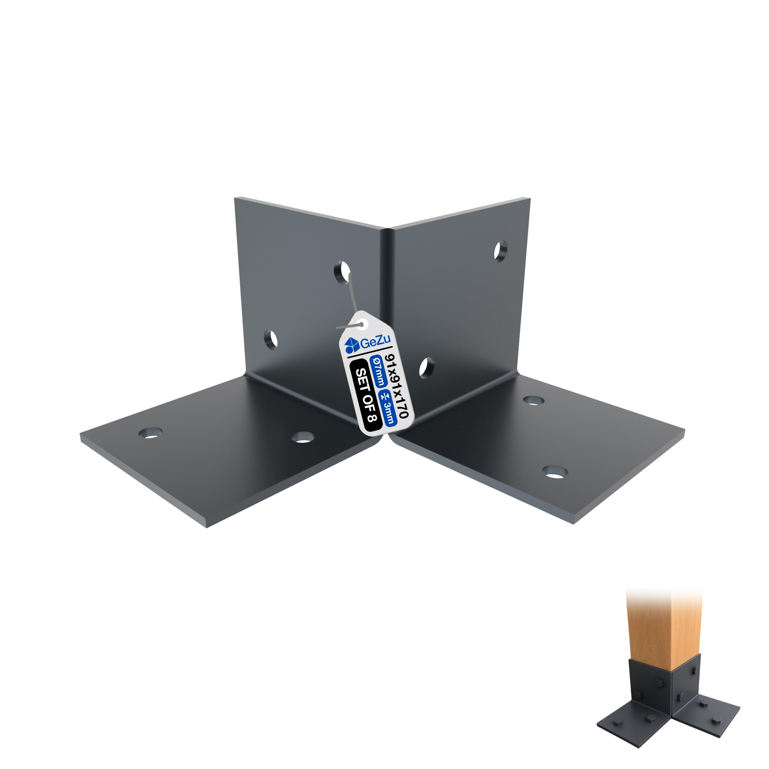 GeZu Impex Pergola Floor Bracket 91x91mm Anthracite Powder Coated Set of 8 Wooden Pergola Kit Floor Plates Ground Fixing Floor Support Post Connector Bracket