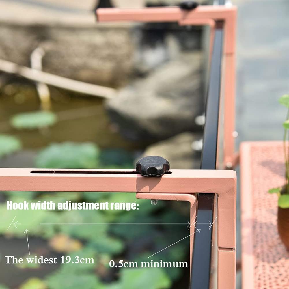 Balcony Railing Folding Table 3-Level Height Adjustments Wrought Iron Hanging Side Table Portable Bar Table for Indoor and Outdoor Patio Garden Orange Pink 60x40cm